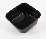 "Open view of JC Packaging's eco-friendly small square meal container, black, perfect for sustainable meal portions."